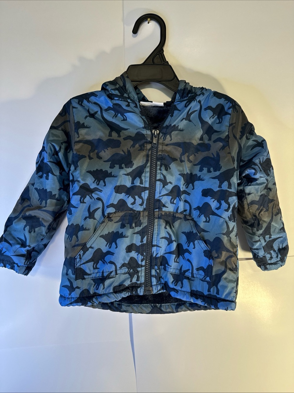 Mick Mack Children's Blue Dinosaur Print Hooded Puffer Jacket